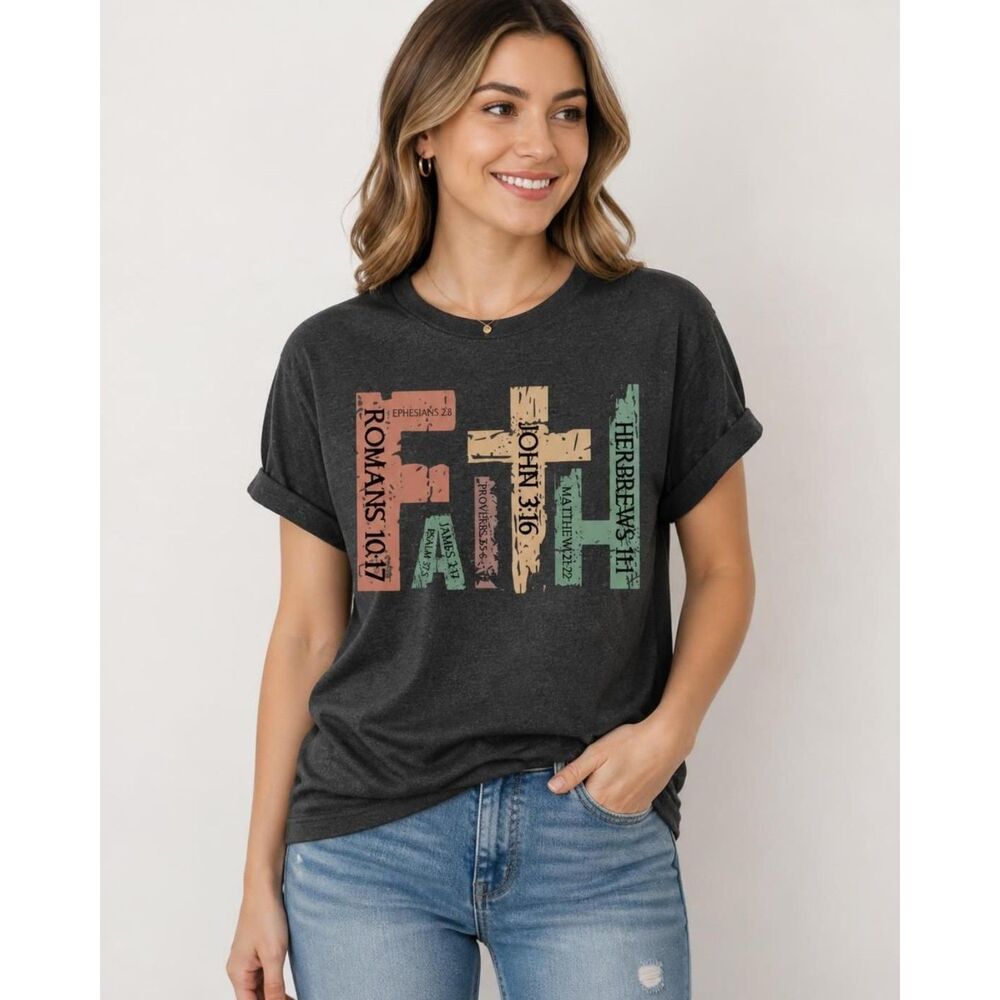 Faith Short Sleeve Graphic Tee Shirt Gray Woman’s XL